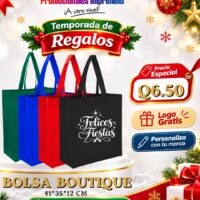 Oferta navideña: Bolsa Boutique personalizada con logo por Q6.50; compra mínima de 150 unidades.