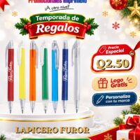 Oferta navideña: Lapicero Furor personalizado con logo por Q2.50; compra mínima de 300 unidades.