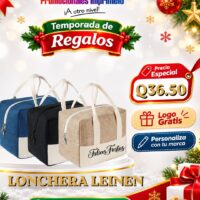 Oferta navideña: Lonchera Leinen personalizada con logo por Q36.50; compra mínima de 36 unidades.