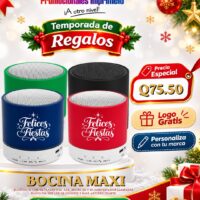 Oferta navideña: Bocina Maxi personalizada con logo por Q75.50; compra mínima de 12 unidades.