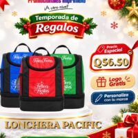 Oferta navideña: Lonchera Pacific personalizada con logo por Q56.50; compra mínima de 25 unidades.