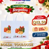 Oferta navideña: Bolsa Toulouse personalizada con logo por Q12.50; compra mínima de 100 unidades.
