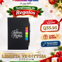 Oferta navideña: Libreta Vinnytsia personalizada con logo por Q35.95; compra mínima de 36 unidades.